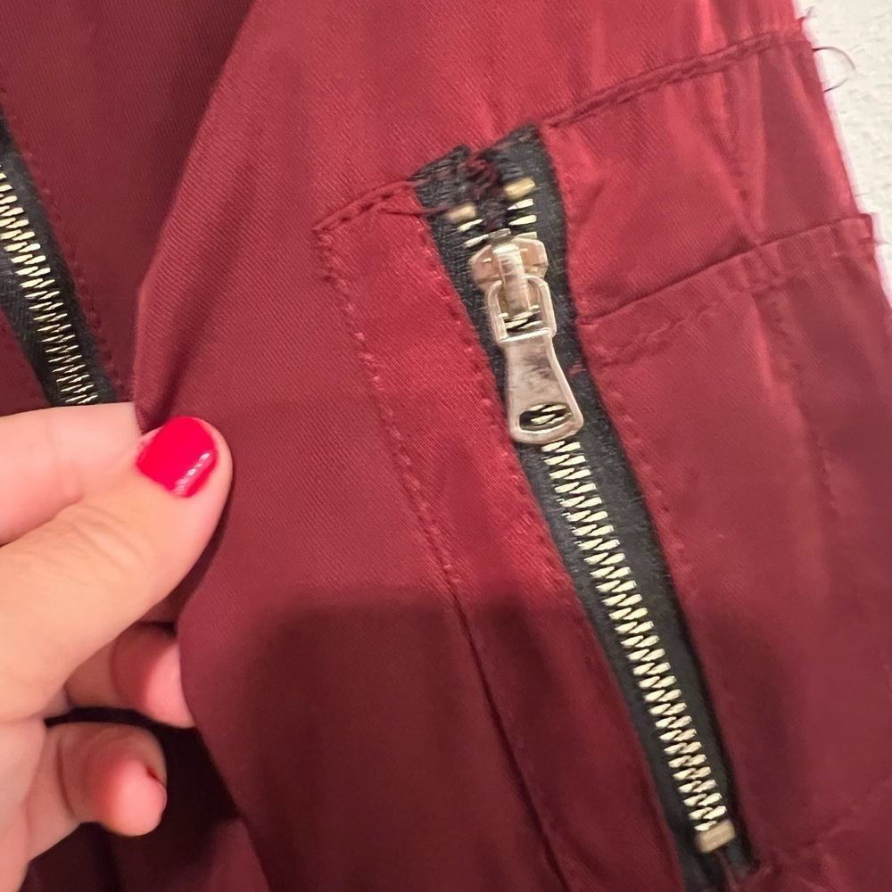 YMI burgundy red classic winter jacket w/ golden accents and fur detailed hoodie - Picture 7 of 12
